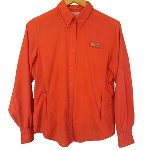Columbia Women Coral Orange PFG Button Up Shirt Size SM Outdoor Gorpcore Utility